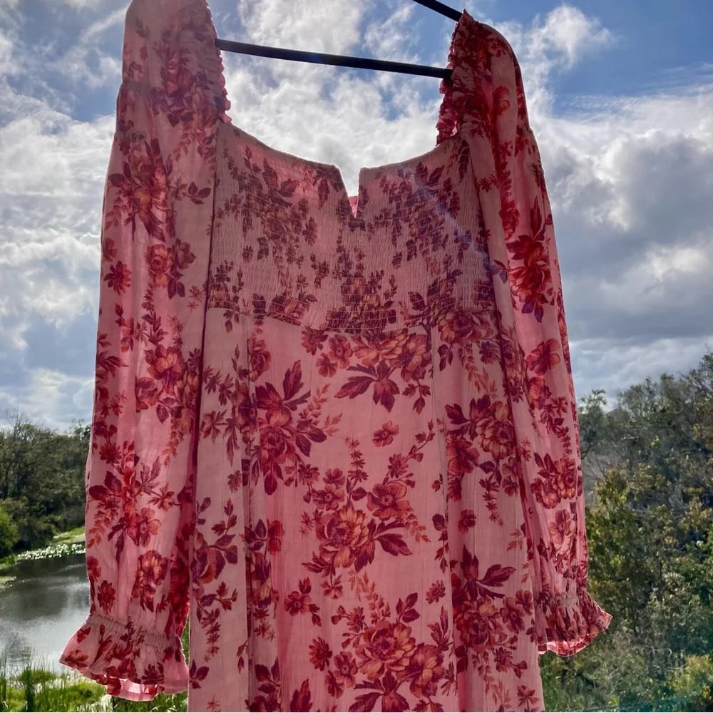 FREE People Jaymes Floral Print Square Neck Long Sleeves Midi Dress Sz M NWT